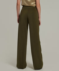 Military Green Stretch Suiting Wide-leg Trousers