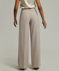 Beige Stretch Suiting Wide-Leg Trousers