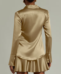 Olive Silk Long-Sleeved Shirt