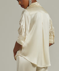 Cream Silk Short-Sleeved Shirt