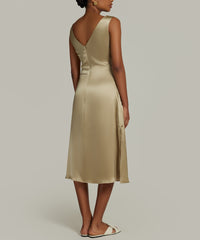 Olive Silk Slip Dress