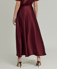 Burgundy Silk Long Skirt