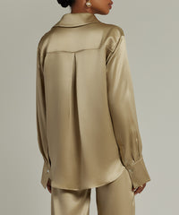 Olive Silk Oversized Shirt