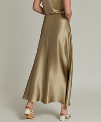 Olive Silk Long Skirt