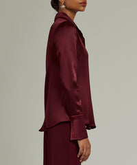 Burgundy Silk Long-Sleeved Shirt