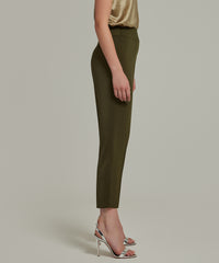 Military Green Stretch Suiting Cigarette Trousers