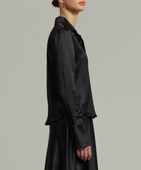 Black Silk Long-Sleeved Shirt