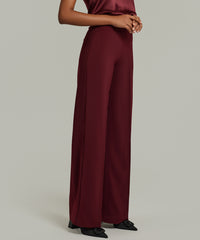 Burgundy Stretch Suiting Wide-leg Trousers