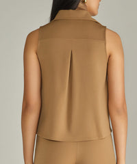 Camel Stretch Suiting Sleeveless Top
