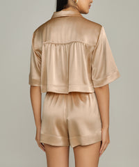 Champagne Silk Cropped Bowling Shirt