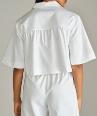 White Egyptian Cotton Cropped Bowling Shirt