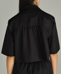 Black Egyptian Cotton Cropped Bowling Shirt