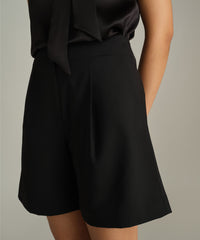 Black Suiting Pleated Shorts