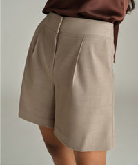 Tobacco Suiting Pleated Shorts