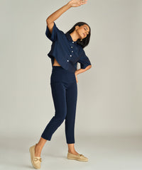 Navy Blue Egyptian Cotton Cropped Bowling Shirt