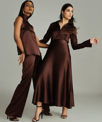 Espresso Silk Long Skirt