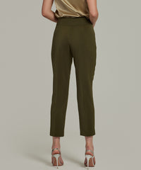 Military Green Stretch Suiting Cigarette Trousers