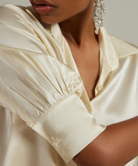 Cream Silk Short-Sleeved Shirt