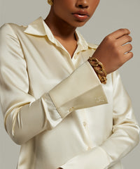 Cream Silk Long-Sleeved Shirt