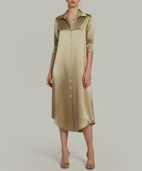 Olive Silk Shirt Dress