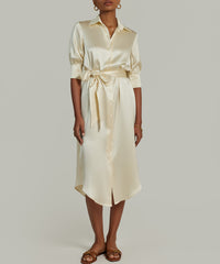 Cream Silk Shirt Dress