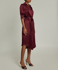 Burgundy Silk Shirt Dress