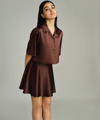 Espresso Silk Cropped Bowling Shirt