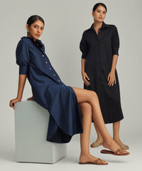 Navy Blue Egyptian Cotton Long Shirt Dress