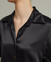 Black Silk Short-Sleeved Shirt