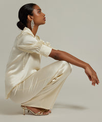 Cream Silk Short-Sleeved Shirt