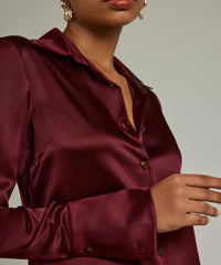 Burgundy Silk Long-Sleeved Shirt