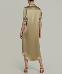 Olive Silk Shirt Dress