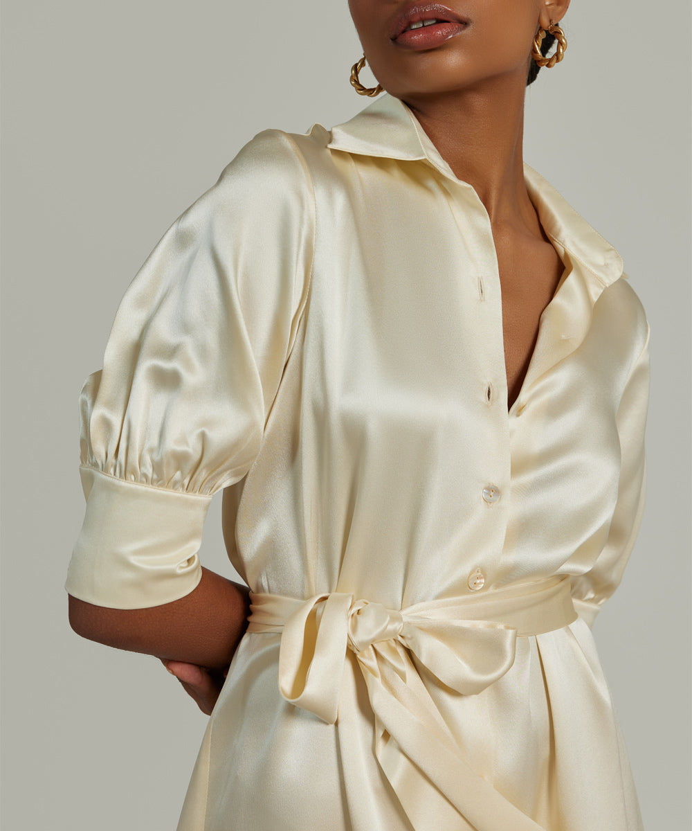 cream silk shirt dress JAYLEY Light Pink Silk Blend Maxi Shirt Dress