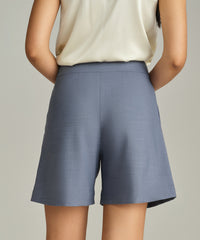 Blue Suiting Pleated Shorts