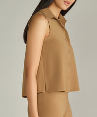 Camel Stretch Suiting Sleeveless Top