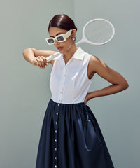 White and Navy Egyptian Cotton Long Tennis Dress