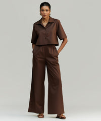 Brunette Egyptian Cotton Cropped Bowling Shirt
