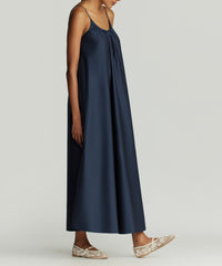 Navy Blue Egyptian Cotton Long Trapeze Dress
