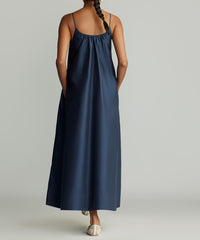 Navy Blue Egyptian Cotton Long Trapeze Dress