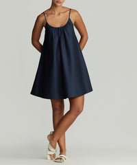 Navy Blue Egyptian Cotton Short Trapeze Dress