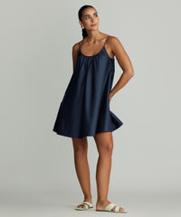 Navy Blue Egyptian Cotton Short Trapeze Dress