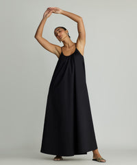 Black Egyptian Cotton Long Trapeze Dress