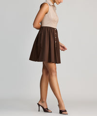 Khaki Brown & Brunette Egyptian Cotton Short Tennis Dress