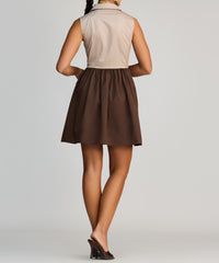 Khaki Brown & Brunette Egyptian Cotton Short Tennis Dress