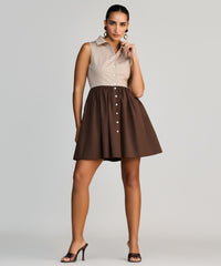 Khaki Brown & Brunette Egyptian Cotton Short Tennis Dress