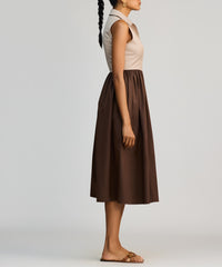 Khaki Brown & Brunette Egyptian Cotton Long Tennis Dress