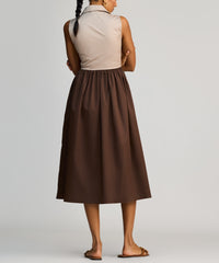 Khaki Brown & Brunette Egyptian Cotton Long Tennis Dress