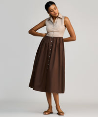 Khaki Brown & Brunette Egyptian Cotton Long Tennis Dress