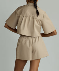 Khaki Brown Egyptian Cotton Cropped Bowling Shirt