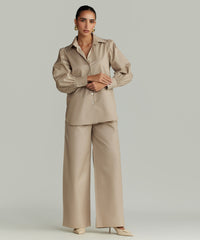Khaki Brown Egyptian Cotton Bishop Sleeved Shirt
